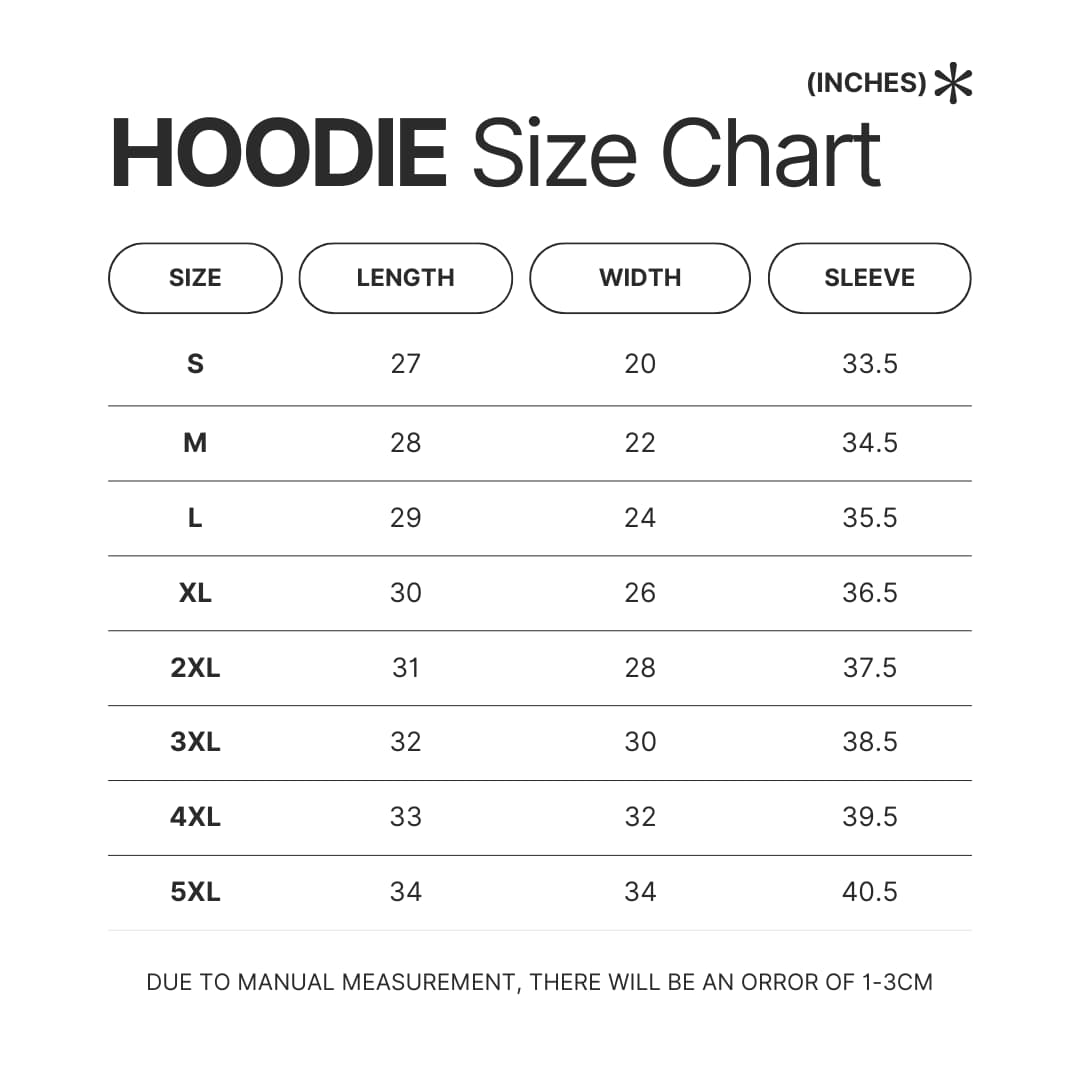 Hoodie Size Chart - Chrono Trigger Merch