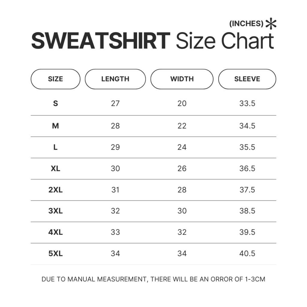 Sweatshirt Size Chart - Chrono Trigger Merch