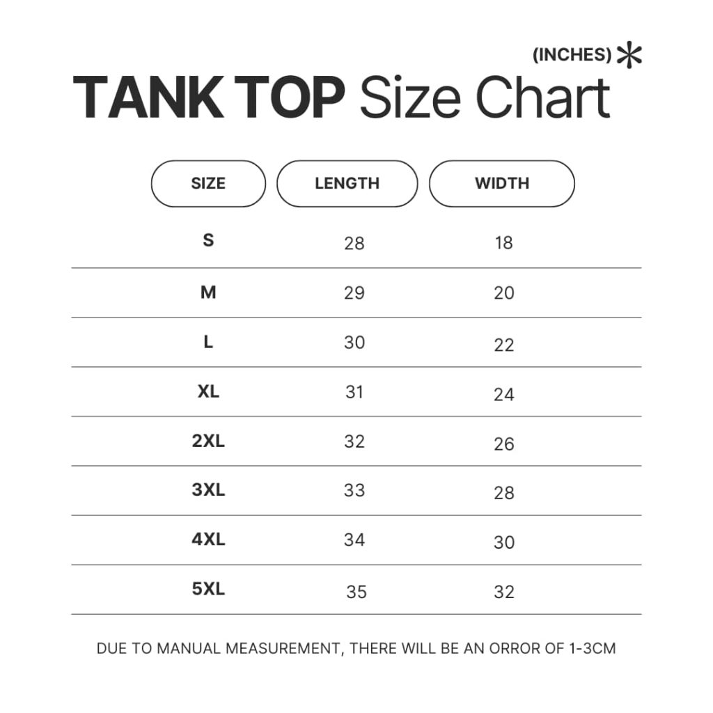 Tank Top Size Chart - Chrono Trigger Merch